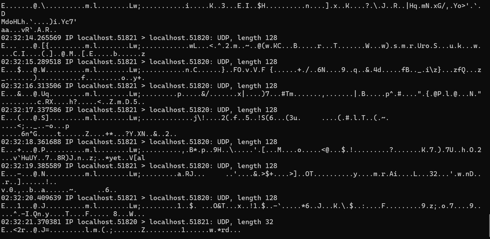 tcpdump showing encrypted WireGuard traffic on UDP 51820